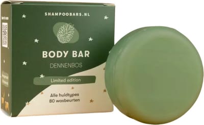 Body Bar Dennenbos | Handgemaakt in Nederland | 80 wasbeurten | Plasticvrij | Dierproefvrij | Vegan | Plasticvrij | 100% biologisch afbreekbare verpakking