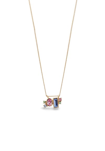 Elli - Halsketting - Ketting met steen Vrouwen Pantserketting Glazen Kristallen Briljant Geslepen Roze Blauw 925 Sterling Zilver 42 cm -