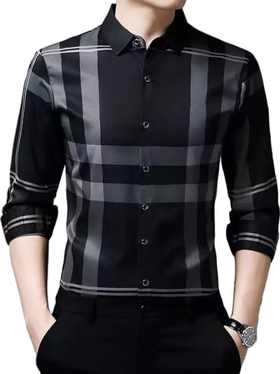 Heren Overhemd Geruit – Slim Fit – Casual Blouse – Zwart - Grijs