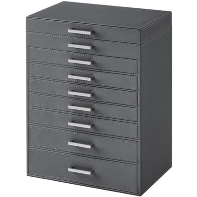 Ochama grote sieradenopberger, 8-laagse sieradendoos met spiegel, 7 laden, moderne opbergdoos, cadeau-idee, donkergrijs