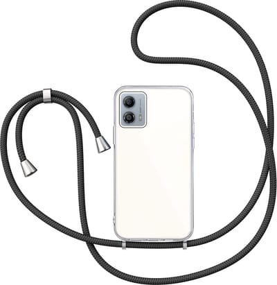 Hoesje met Koord geschikt voor Motorola Moto G53 - Back Cover Siliconen Case Transparant Hoes Zwart