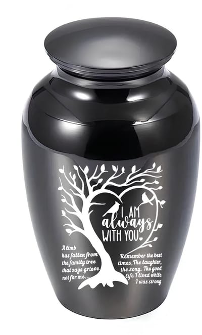 Mini Urn Tree of Life - Zwart - Kleine Urn voor As - Inclusief Vul Schepje - Herinnering Huisdier & Mens - Keepsake Urn - 6.5 cm