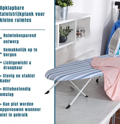 QIN® Tafelstrijkplank - Strijkplanken - Strijkdeken - Strijktafel - Blauw/Wit - 81cm x 31cm x 18cm