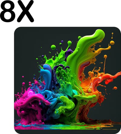Luxe Placemat - Gekleurde Verf Splash - Set van 8 Placemats - 50x50 cm - 2 mm dik Vinyl - Anti Slip - Afneembaar