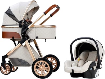 Luxe Kinderwagen 3 in 1 - Wandelwagen - Kinderwagen - Met Autostoel - Kinderwagen – Buggy 3 in 1 - Wit