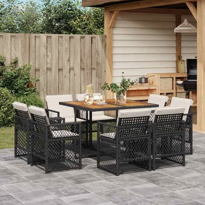 vidaXL - 9-delige - Tuinset - poly - rattan - zwart