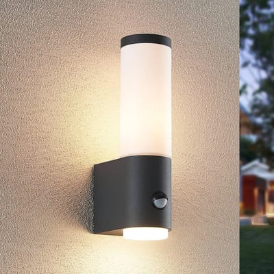 Lindby - Wandlampen buiten - 1licht - aluminium, kunststof - H: 29 cm - E27 - donkergrijs, opaalwit