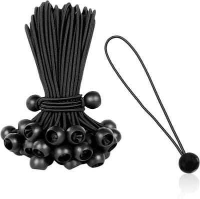 Set van 20 Rubber Bands met Bal, 30 cm Zeil Tensioner voor Zeilen, Tent en Banner Bevestiging, Zwart, Latex en PP, Camping Accessoires en Outdoor Gereedschap