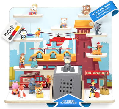 Houten Opbergrek - Muziekbox Houder - Kinderkamer Decoratie - Magnetische FigurenHouders - 15 x 50 x 42 cm - Brandweer