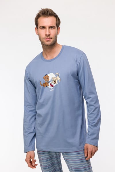 Woody Jongens-Heren Pyjama jeansblauw - maat 098/3J