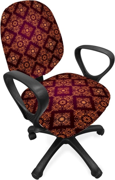 ABAKUHAUS Damast Bureaustoel Sliphoes, Abstracte Victoriaanse stijl, decoratieve beschermhoes gemaakt van rekstof, oranje magenta zwart