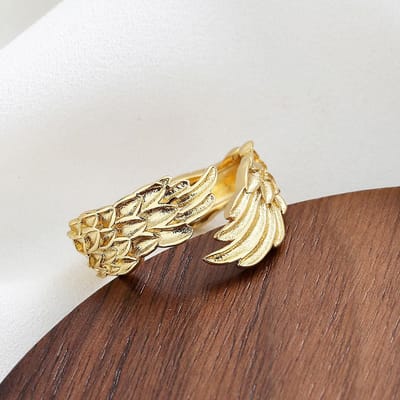Yiluocd Veer Engelenvleugels Verstelbare Ring Koperen Beschermvleugels Voor Vrouwen Sympathie Herinnering Mode Statement Sieraden resizable beige