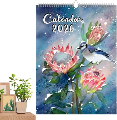 longziming -Kalender – 2026 Wandkalender – Maandkalender – Miniatuur Wandkalender – Decoratieve Florale Illustraties en Praktische Planner – Maandelijkse Overzichtskalender met Schrijfvelden voor Thuis en Kantoor - 28.5x21 cm