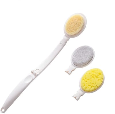 longziming -3-in-1 Doucheborstel met Lange Steel – Opvouwbare Badborstel voor Rug & Lichaam – Exfoliërende Body Brush met Spons en Puimsteen – Geschikt voor Douchen & Droog Borstelen