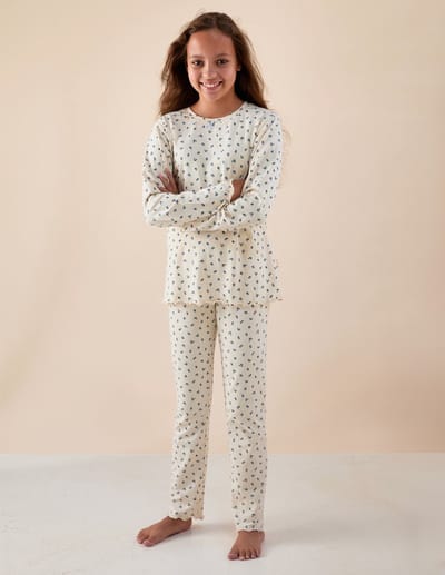 Little Label - emma pyjama meisjes - roosjes blauw - 2Y/86-92 - extra zachte bio-katoen
