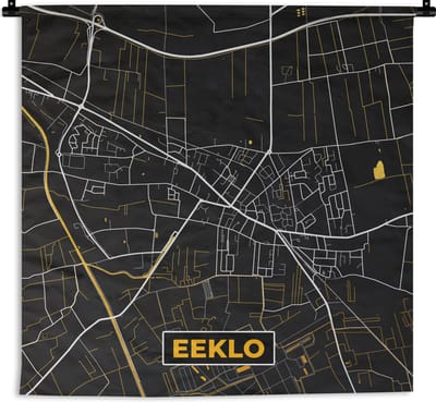 Wandkleed - Wanddoek - Stadskaart - Eeklo - Goud - Kaart - Plattegrond - 180x180 cm - Wandtapijt