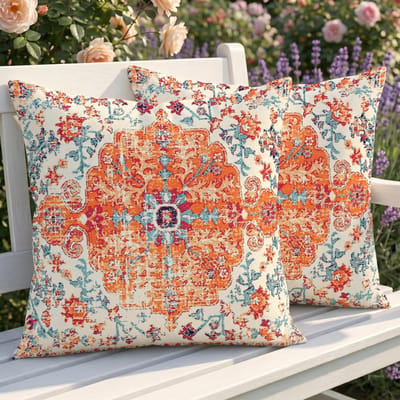 Dailygoods- Kussen Set van 2 - Weerbestendig - Kussenhoezen 50x50 cm - Boho/Sierkussen - Vintage Kussen - Geschikt voor Tuin/Balkon - Tuinkussen