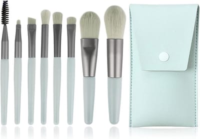 Professionele Make-upkwasten Set van 8 - Ideaal voor Concealer, Oogschaduw en Blush - Inclusief Handige Leren Tas voor Vrouwen en Meisjes