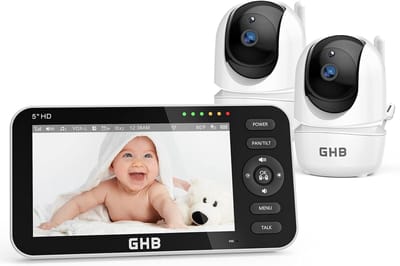 Babyfoon met camera - Kindermonitor - Babykamer bewaken - Twee camera's - 5 inch display - Wit