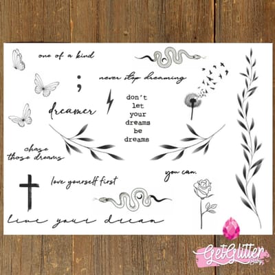 GetGlitterBaby® - Henna Plak Tattoos / Tijdelijke Tattoo / Nep Tatoeage / Fake Temporary Tattoo / Festival Tattoes / Temporary Face Body Glitter Tattoo Sticker - Dreamer