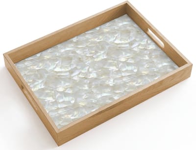 Dienblad hout 40x30 cm - Schootdienblad - Parelmoerglans - Wit - Schelp - Borrelplank rechthoek - Plateau dienbladen