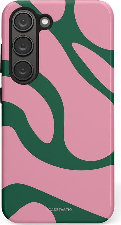 Casetastic hoesje geschikt voor Samsung Galaxy S23 - Dubbellaagse bescherming - Groen Roze Dansende Vormen - Fashion Case - Lichtroze Donkergroen