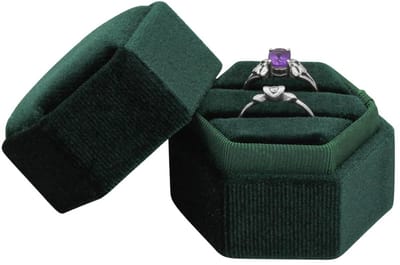 Dailygoods- Ringdoos Hexagonaal - Huwelijksringdoos - Sieradenhouder met 2 Slots - Opbergdoos voor Aanzoek - Hoogwaardige Velvet - Afmetingen 5 x 4.2 x 4 cm - Sieraaddoos