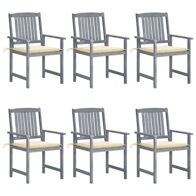 vidaXL - Tuinstoelen - 6 - st - met - kussens - massief - acaciahout - grijs