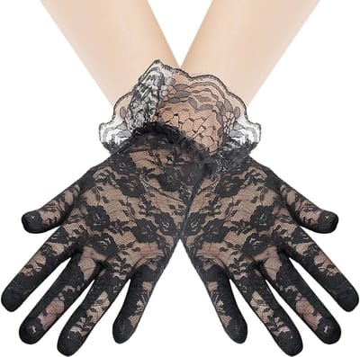 Elegante Korte Kanten Handschoenen voor Dames - Perfect voor Bruiloft, Opera en Feestjes in Zwart