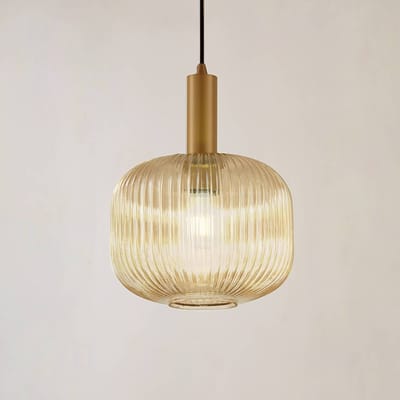 Lindby - hanglamp - 1licht - Glas, metaal - H: 8.5 cm - E27 - amber, goud