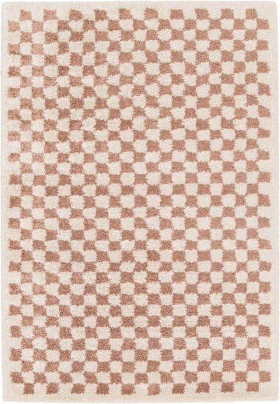 sweeek - Oud roze en crème shaggy tapijt