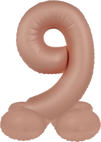 Folat - Staande folieballon Cijfer 9 Vintage Rose - 72 cm