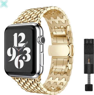 MY PROTECT - Luxe Metalen Draken Bandje - Geschikt Voor Apple Watch Bandje - Series 1/2/3/4/5/6/7/8/9/10/SE/Ultra - 44mm - 45mm - 46mm - 49mm - Goud