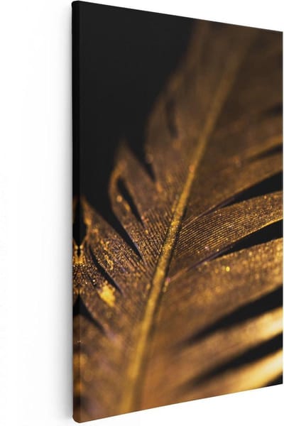 Artaza Canvas Schilderij Gouden Veer - 20x30 cm - Klein - Muurdecoratie Abstract - Wanddecoratie Woonkamer - Schilderijen Op Canvas