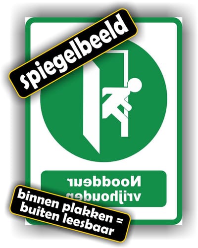 Jerma - Spiegelbeeld Raamsticker - Nooduitgang Vrijhouden - 15x20 cm - Vinyl - zelfklevend
