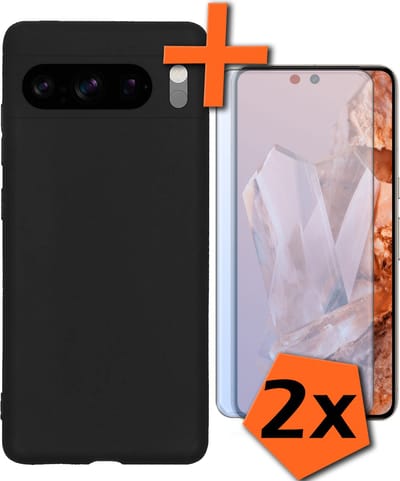 Hoes - Met 2x Screenprotector - Geschikt voor Google Pixel 8 Pro - Sterk & Shockproof - Back Cover - Siliconen Case - Telefoon Hoes - Zwart