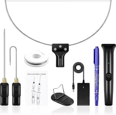 LotaHome - 3-in-1 Piepschuimsnijder - 8 delige Set - Polystyreensnijder & Foamsnijder - Elektrische Piepschuimsnijder - Complete Set - Professioneel - Nauwkeurig Snijden - Voor Precisiewerk - Hobby en Professioneel - Zwart