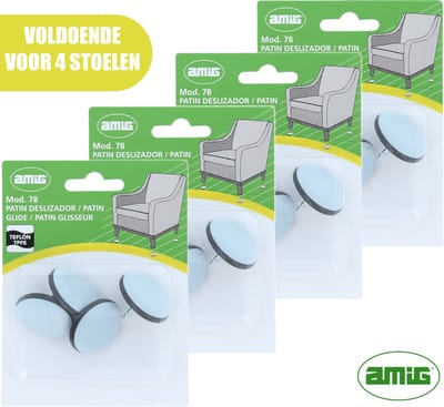 AMIG – Teflon Meubelglijders – Stoelpootbeschermers – Ø32mm – met Spijker – PTFE – 16 stuks - Voor 4 Stoelen – Grijs