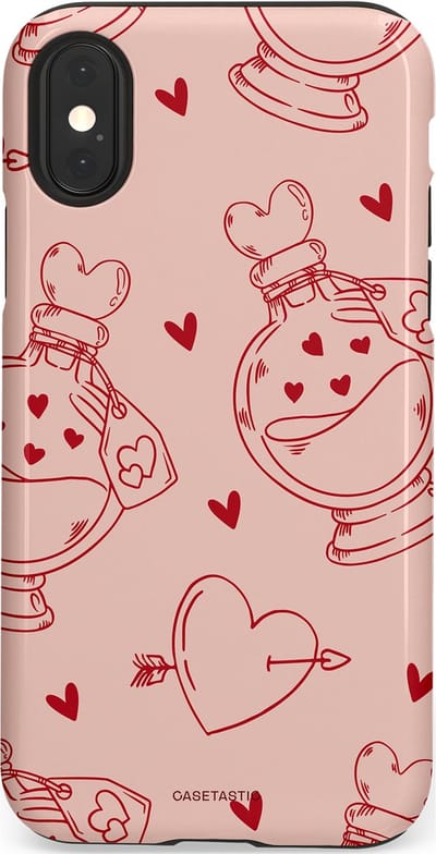 Casetastic Hoesje Geschikt voor Apple iPhone X/Xs - Stijlvolle Beschermende Duo-layer Case - Zoete Liefdesflirt - Roze Rood - Pafrum - Love You - Valentijn