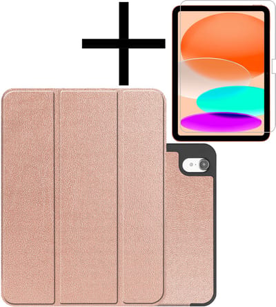 Hoes - Geschikt voor Apple iPad A16/A18 (2022/2025/2026) - 10.9 & 11 inch (10e, 11e & 12e generatie) - Met Screenprotector - Trifold Bookcase - Hard Cover Case - Met Uitsparing Geschikt voor Apple Pencil - Hardcover Book - Tablet Hoesje - Rosé goud