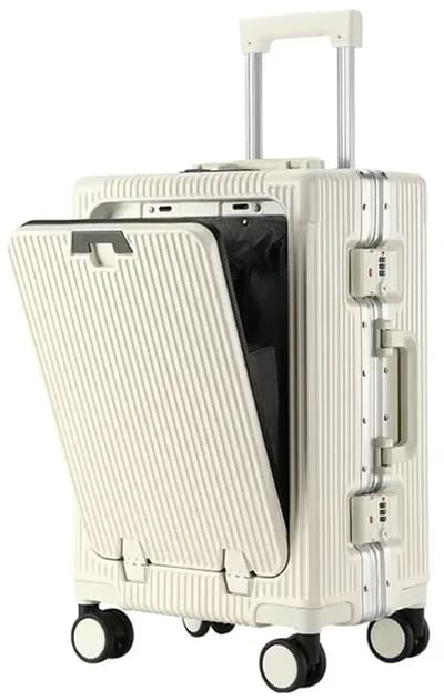 NAVOBIZ Reiskoffer - Handbagage koffer - Reis trolley - USB-oplaadpoort - TSA-cijferslot - 360° spinnerwielen - Bekerhouder - Wit