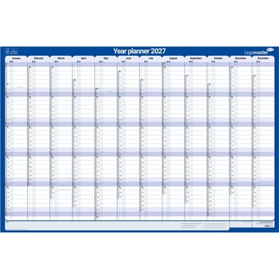 Jaarplanner 2027 Legamaster 1 persoon 90x60cm horizontaal gelamineerd Engelstalig