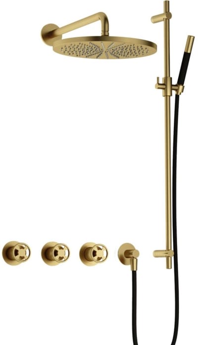 Hotbath Cobber - CW7067 - Inbouw Regendoucheset - Geborsteld Messing PVD - 2 Stopkranen - Thermostatisch - Wandarm 40 cm - Hoofddouche 300 mm - Ronde Handdouche - Glijstang 900 mm - met M106 - Waterbesparend