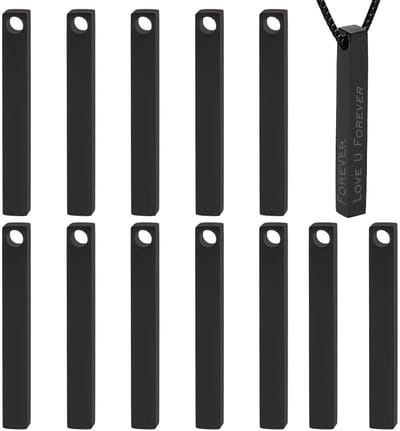 Dailygoods- Graveren Bar 12 Stuks - Zwart Roestvrij Staal - 39,5x4,5x4,5mm - Rechthoekige Stempels - Hangers voor Sieraden - Perfect Cadeau - Graveerplaat