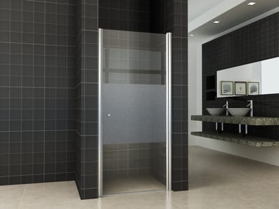 Wiesbaden Partly draaideur 80x200 rechts met profiel 8mm NANO coating glas met gedeeltelijk mat glas aluminium profiel zilver