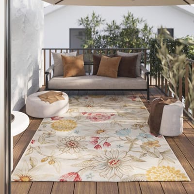 Modern Weerbestendig Tapijt met Bloemendesign voor Binnen en Buiten - 160 x 230 cm - Beige