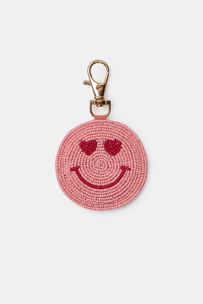 Woody & kirilove - sleutelhanger - roze smiley