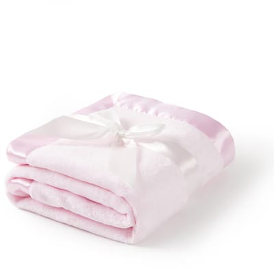 Pluche babydeken voor meisjes met 5 cm satijnen rand, superzachte pluche inbakerdeken voor pasgeboren peuters, gezellige deken van 76 x 102 cm voor wieg en kinderwagen (roze)