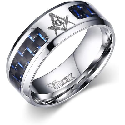 Vnox Vrijmetselaars Mannen Ring Roestvrij Staal & Koolstofvezel 8mm Punk Mannen Sieraden US maat 4 5 6 7 8 9 10 11 12 10