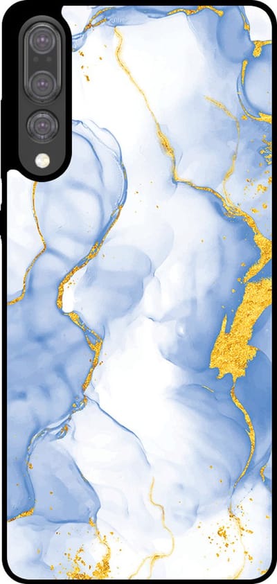 Smartphonica Telefoonhoesje Geschikt voor Huawei P20 Plus met Lichtblauw Goud Marmer Opdruk - TPU Backcover Case Lightblue Gold Marble Design geschikt voor Huawei P20 Plus